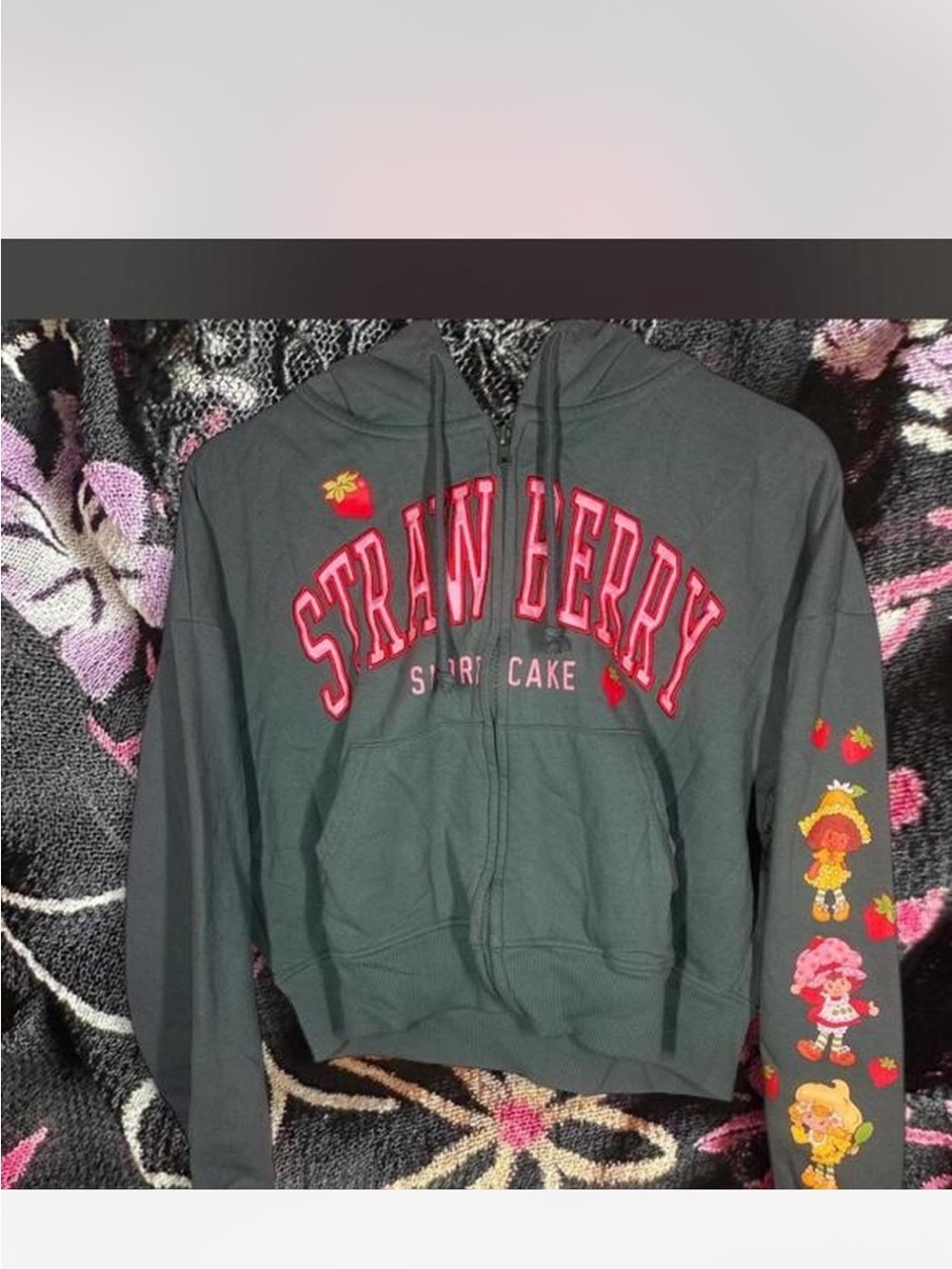Strawberry Shortcake Green Zip-Up Hoodie - Pink Lettering